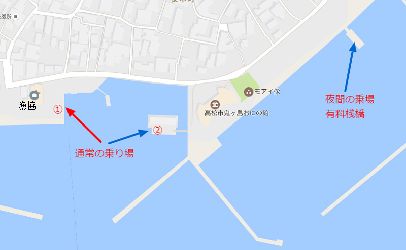 女木港の乗場場所MAP