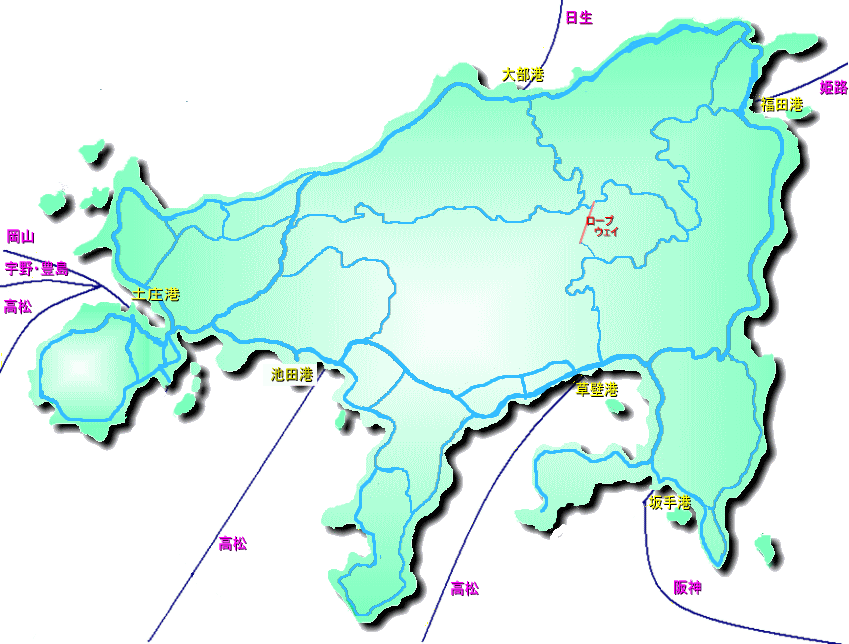 小豆島全体の乗船場所MAP
